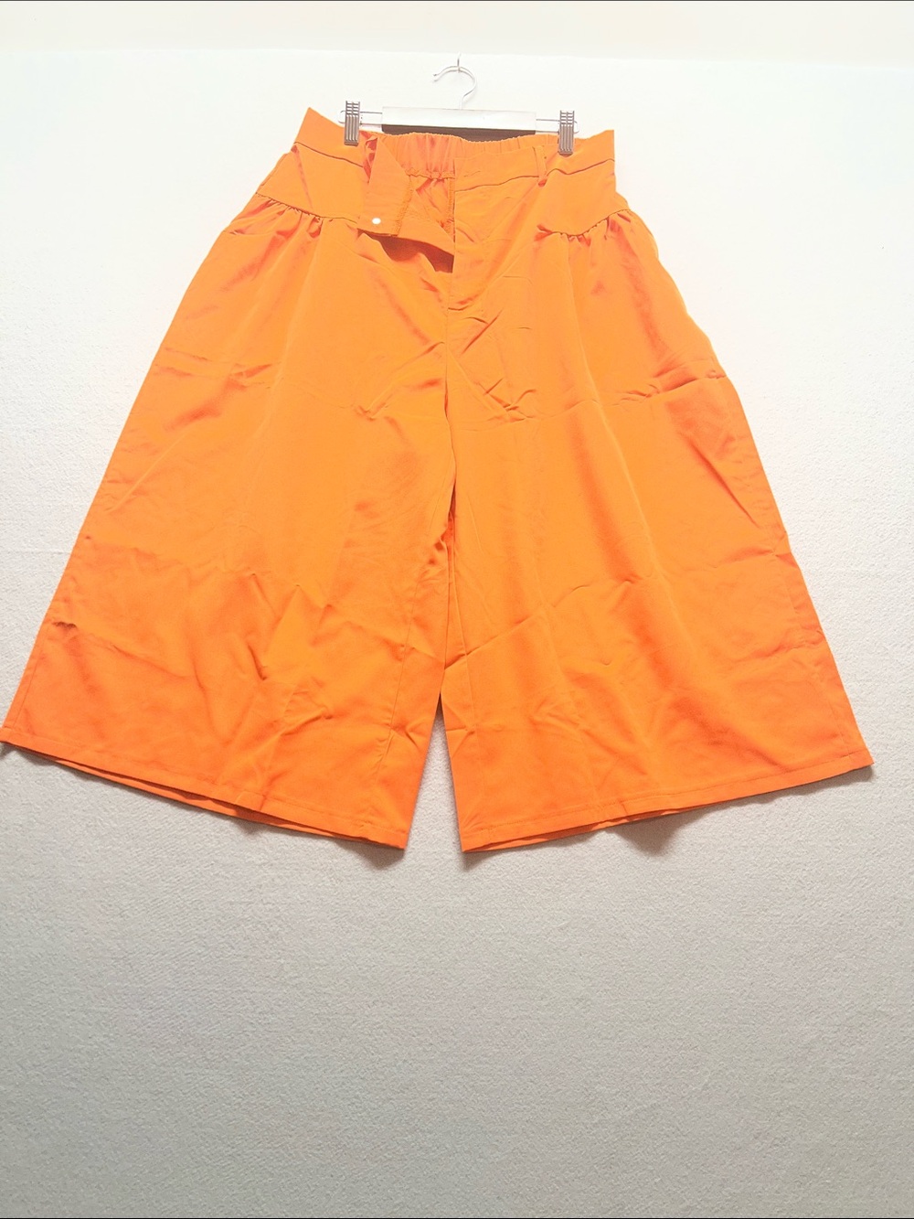 Amazon Orange Paperbag Waist Wide-Leg Shorts